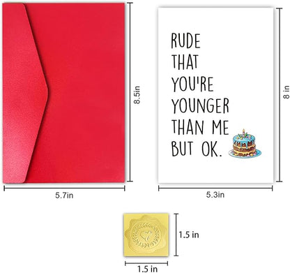 Rude But Ok Birthday Card for Friend, Funny Cousin Birthday Card for Little Brother Sister, Lovely Younger than Me Birthday Card