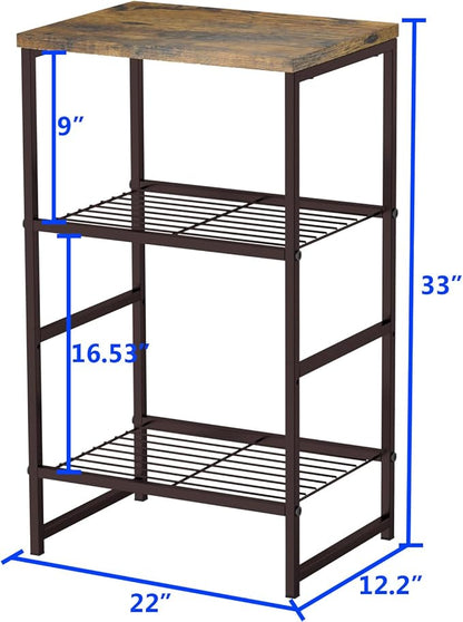 Printer Stand Holder 3 Tier - Heavy Duty Metal Shelving Unit for Under Desk Printer Storage Office Organizer, Industrial Printer Side Table with Wood Desktop for Scanner Fax Machine