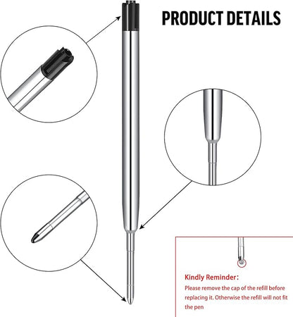 12 Pieces Pen Refills Black Ink 1.0mm Medium Point Metal Ballpoint Refill Smooth Writing Pen Refills Replacement Refills for Retractable Ballpoint Pen School Office Supplies (Black)