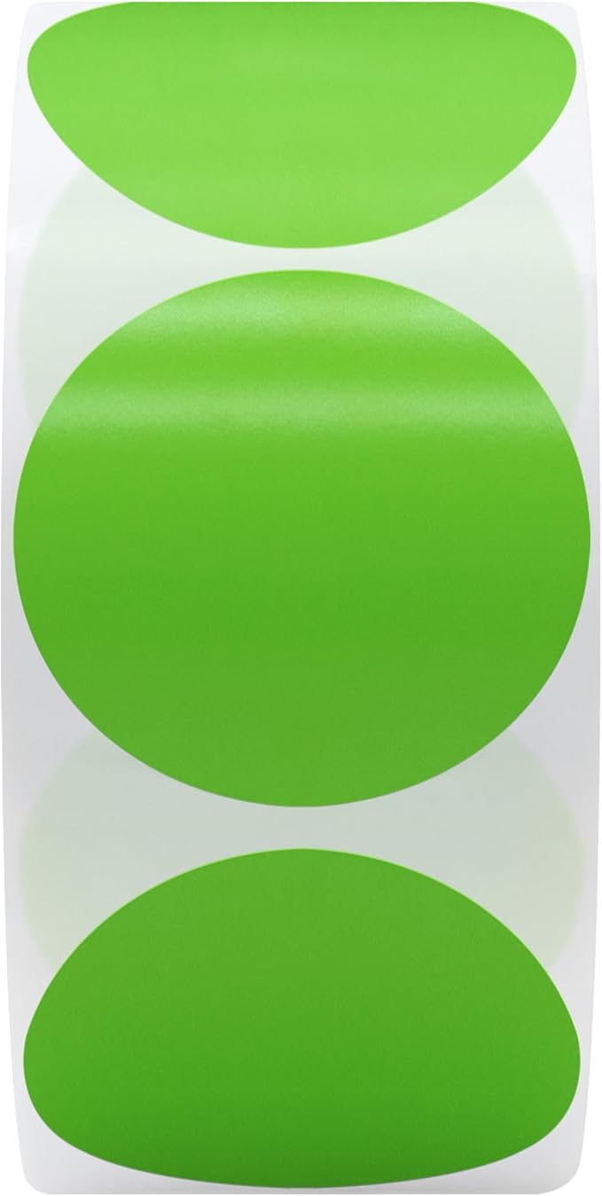 Hybsk 1.5 inch Circle Color Direct Thermal Stickers Shipping Labels for Barcodes,Name Tag,DIY Logo Design,Inventory– Compatible with Zebra,Rollo,Munbyn,and More-1000 pcs (1.5 inch,Green)