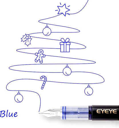 EYEYE Fountain Pens for Writing, 8 Pack Blue Fine Point Pens Disposable Fountain Pens Stainless Steel Nib, Smooth Writing for Calligraphy, Journaling, Drafting, Sketching, Doodling & Office Supplies
