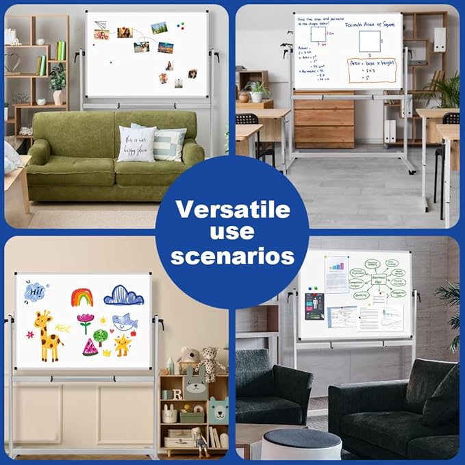 XBoard Rolling Whiteboard 48x36 inch | Magnetic Dry Erase Board on Wheels, Large Portable Easel with Stand and Aluminium Frame for Home School Office Live Streaming