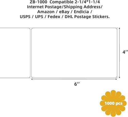 1 Roll 3" Core 4"x6" inch Direct Thermal Labels for Industrial Printers, No Ribbon Needed, Commercial Grade (1000 Labels/Roll, Total 1000 Labels)