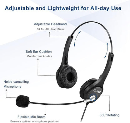 Callez RJ9 Office Phone Headset with Microphone Noise Cancelling, Telephone Headset Compatible with Landline Phones Polycom VVX411 311 410 500 400 300 301 310 501 401 201 601 250 Avaya Plantronics