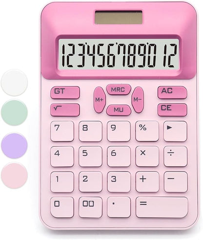 Pink Calculator, Standard Calculator,Basic Office Calculator with 12 Digit LCD Display,Pink Office Supplies,Cute Calculator for Office, Home, School,Shop