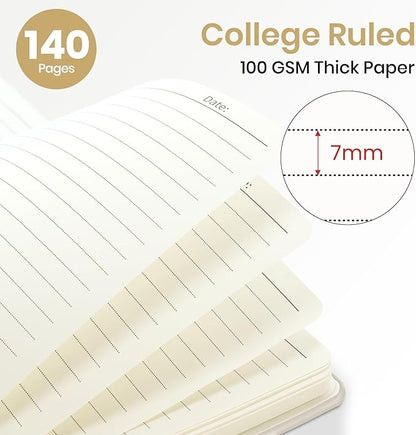 Lined Spiral Journal Notebook for Women, A5 College Ruled Journals for Writing, Hardcover Notebooks for Work, Note Taking and Office School Supplies,140 Pages - Grey Beige
