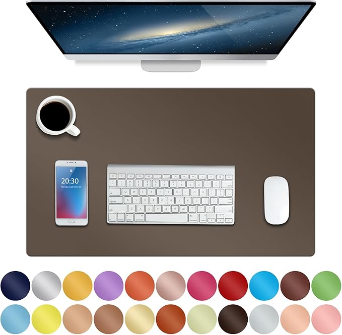 Boutilon Leather Desk Pad 24"x 14" Non-Slip Mouse Pad,Office Desk Mat,Waterprooft PU Leather Desk Blotter,Desk Pad Protector,Desk Writing Pad for Home Office Decor (S-Coffee)
