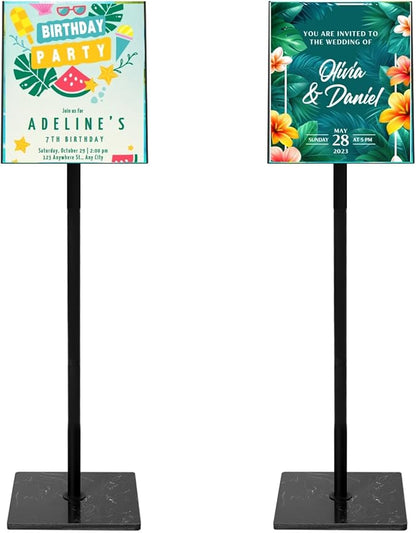 Adjustable Poster Sign Holder Stand 8.5x11 , Sign Holder Stand with Heavy Duty Marble Base, Reusable Sign Holder Vertical & Horizontal View Display for Indoor Outdoor Standing, 2 PACK (Square)