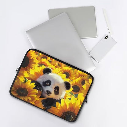 Sunflower Panda Printed Laptop Briefcase for Women Men, Waterproof Laptop Case Bag Laptop Case for 13 Inch, Lightweight Computer Carrying Cover with Zipper for Office Business Traveling
