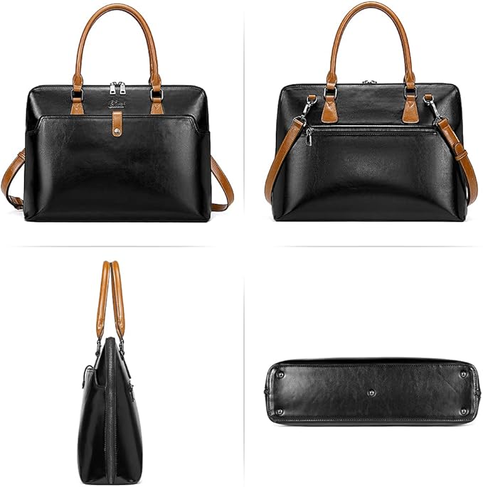 CLUCI Leather Briefcase for Women 15.6 Inch Laptop Business Vintage Slim Ladies Shoulder Bag