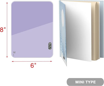 Small Glass Desk Whiteboard Dry-Erase Board with Clock, Small Travel Clock Keychain with Desk Notepad, Time Table Whiteboard for Desk Digital LED Light Display, 8x6 in with Accessories, Purple