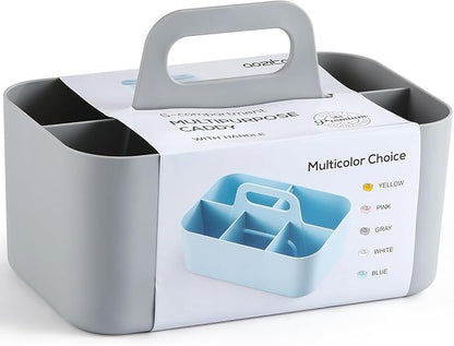 Multiuse Caddy Organizer with Handle - Stackable Plastic Tote Bin - Art Craft Supplies, Office, Desk, Stationery Pen Holder, Kitchen, Utensil, Makeup, Bathroom, Shower, Cleaning, Dorm Organizer - Grey