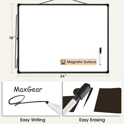 MaxGear White Board for Wall 24" x 18", Double Sided Dry Erase Board, Magnetic White Board Hanging Whiteboard for Home, School, Office, Black Frame