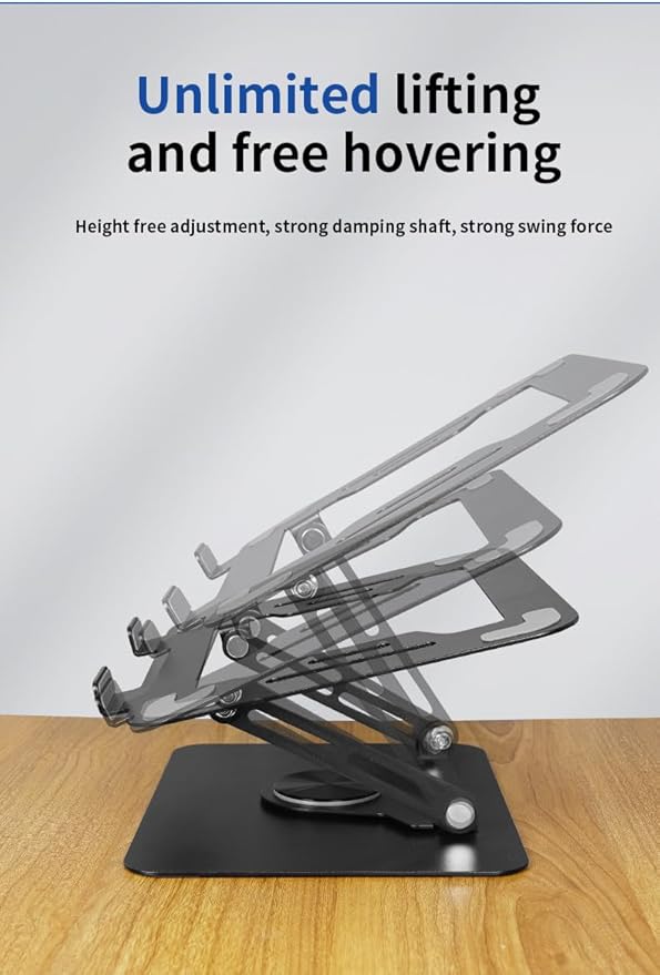 Adjustable Laptop Stand with 360 Rotating Base Portable Foldable Laptop Stand for Desk Carbon Steel Material Notebook Stand Compatible with MacBook Air Pro,and All Laptops(10-17.3‘’) -Black
