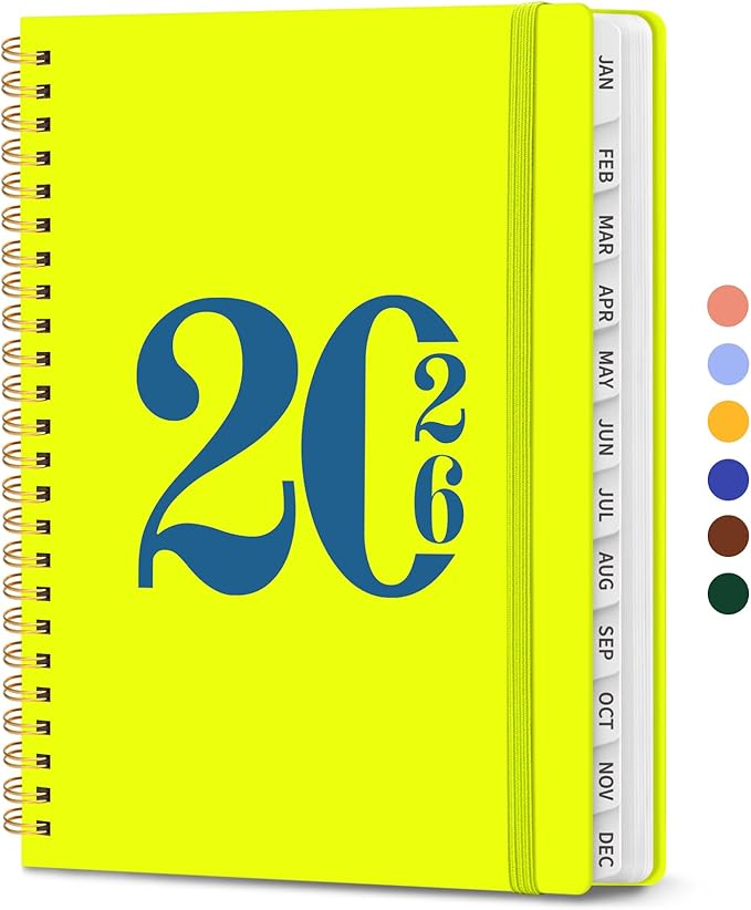 2026 Planner, Weekly and Monthly Calender Planner, Jan 2026 to Dec 2026, Hardcover 2026 Calendar Planner Book with Tabs & Inner Pocket, Office Home School Supplies for Women & Men - A5 (6.3" x 8.5"), Lemon Yellow