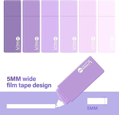 White Correction Tape, Easy To Use Cute Applicator for Instant Corrections, For school, Office Workers (Gradient Purple, 5M/196" x 0.2",12pack)