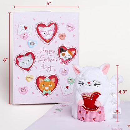 Lovepop Plushpop Soft Animal Pop-Up Card for Her and Him - 3D Happy Valentine Greeting Card for Boys, Girls, Men, Women - Love Cat - 6" x 8" Card