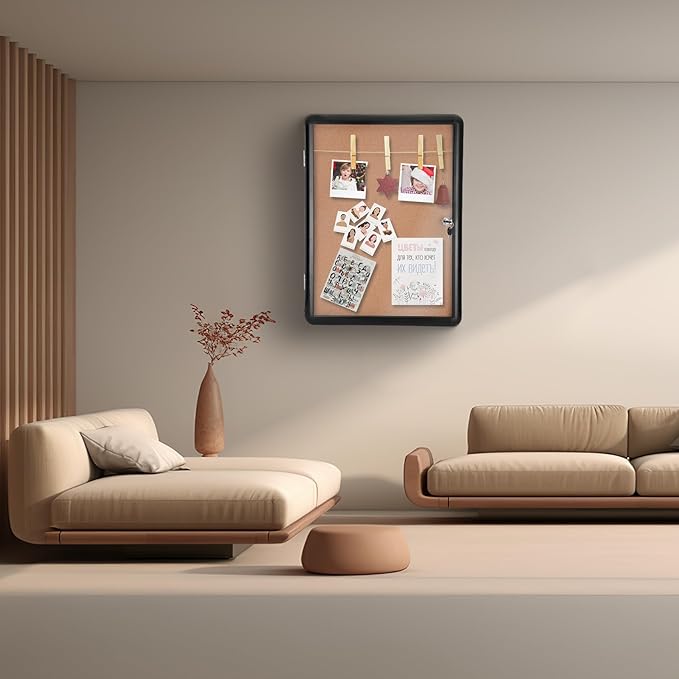 Magula 36"x24" Enclosed Cork Bulletin Board Tamper-Proof Dispaly Case, Black Aluminium Frame, Shatter Resistant Lockable Bulletin Board, Enclosed Cork Board for School, Office,Commercial,Hospital etc