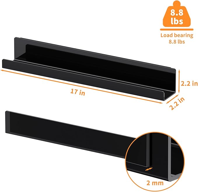 Carmanon Magnetic Book Shelf for Whiteboard, Reusable Acrylic Book Display Shelf with Strong Adsorption Capacity, Magnetic Book Holder for Classroom Refrigerator Office Teacher Kids, Black