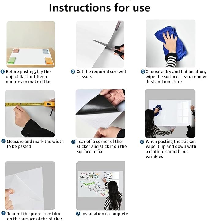 Dry Erase Adhesive Whiteboard Paper, 36" x 47" Stick on Magnetic Contact White Board Sticker on Wall for School, Office, Kitchen Fridge, Kids Drawing