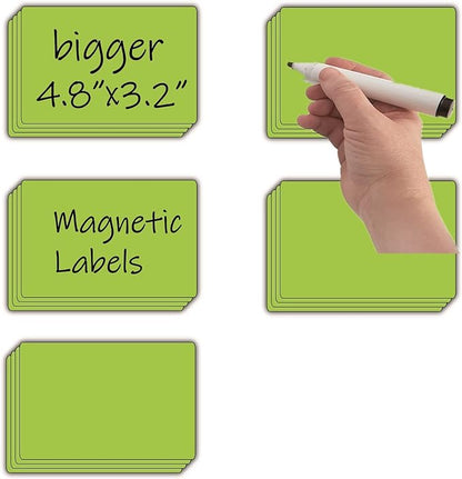 Dry Erase Big Magnetic Labels (4.8x3.2,Pack of 20),Large Write On Magnets Name Plates Sticker,Waterproof/Reusable for Refrigerator&Lockers&Whiteboard&Cabinet(Green)
