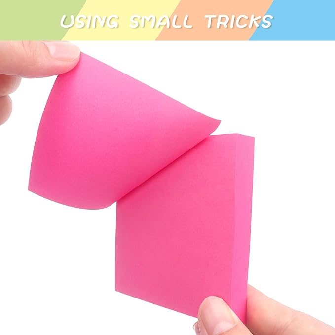 Sticky Notes 3x3 Self-Stick Notes Pads with 6 Bright Colors, Easy to Post for Office, Shool, Home, 6 Pads/Pack, 100 Sheets/Pad (Red)