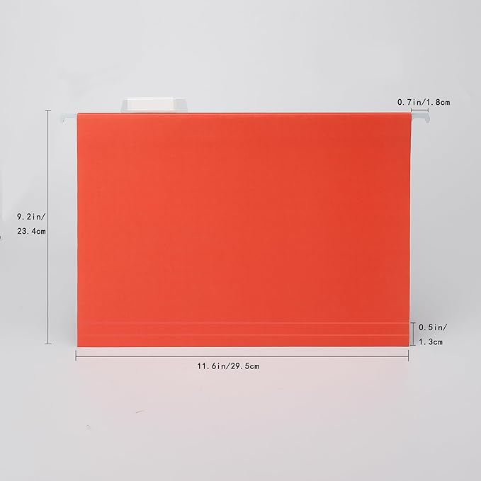 25 Packs Hanging File Folders,Orange File Folder Letter Size,Designed for Bulky Files,Filing Cabinet,1/5 Adjustable Tabs for Office,School,Home