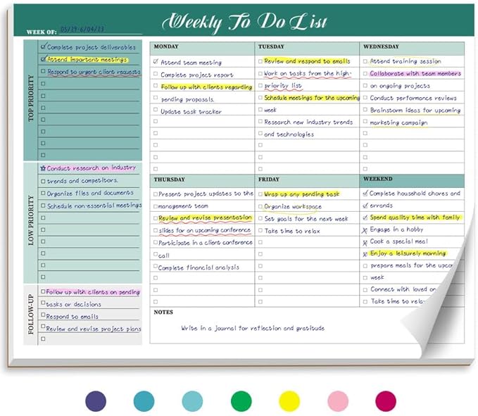 Weekly To Do List Notepad with 52 Tear Off Sheets（8.5"×11"）- Undated Weekly Desk Planner for Women & Man,Work and Home-Greenery Sway