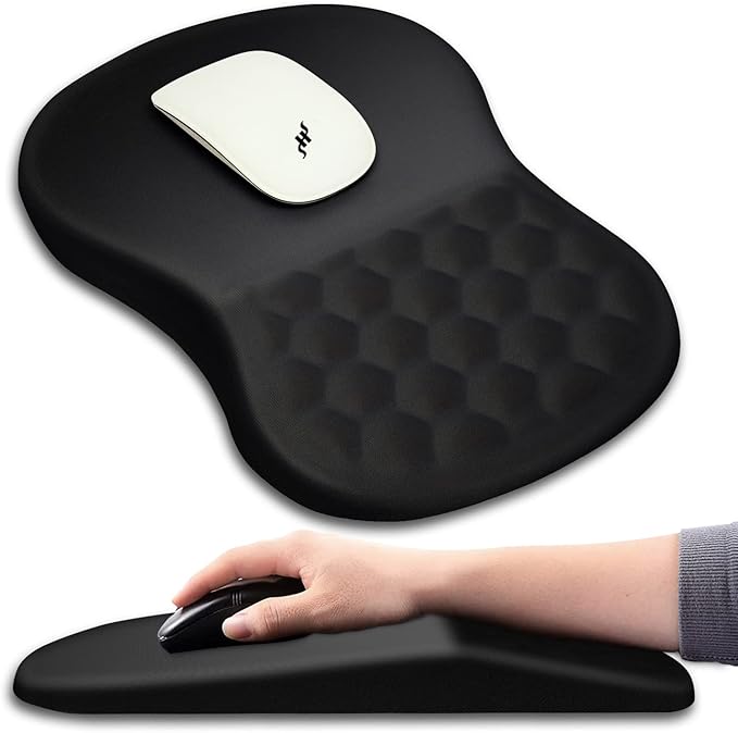 Hokafenle Ergonomic Mouse Pad Wrist Support with Massage Design, Wrist Rest Pain Relief Mousepad with Memory Foam&Non-Slip PU Base, Mouse Pads for Wireless Mouse & Desk (12x8 inch,Black)