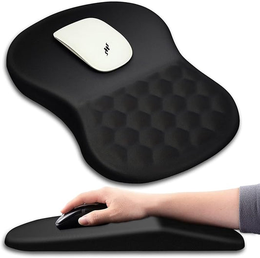 Hokafenle Ergonomic Mouse Pad Wrist Support with Massage Design, Wrist Rest Pain Relief Mousepad with Memory Foam&Non-Slip PU Base, Mouse Pads for Wireless Mouse & Desk (12x8 inch,Black)