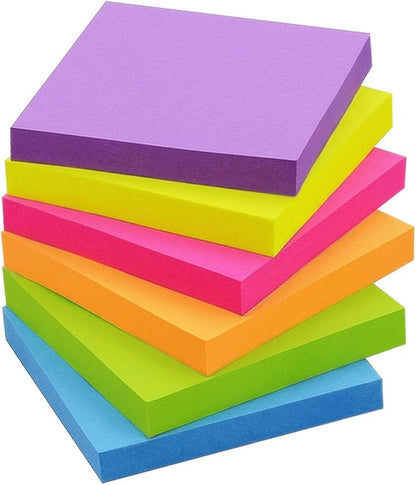 Sticky Notes 3x3 inch Bright Colors Self-Stick Pads 12 Pads/Pack 100 Sheets/Pad Total 1200 Sheets