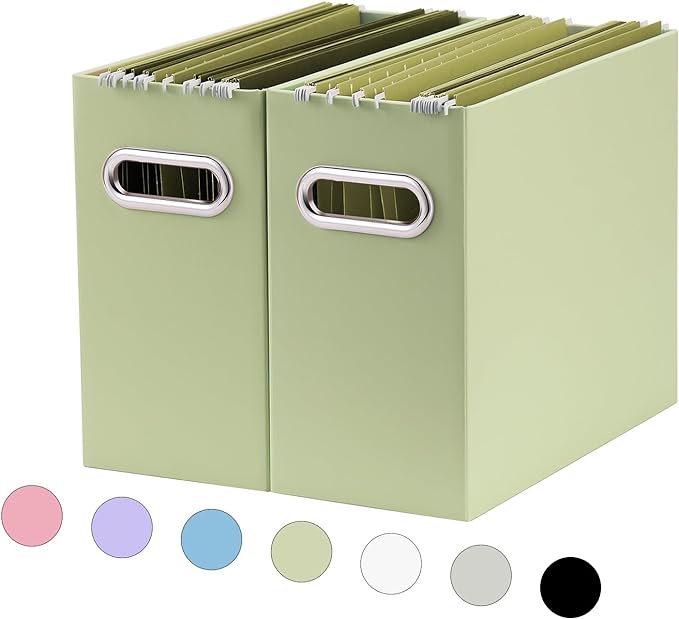 Oterri Collapsible Storage Box - Hanging File Organizer for Letter Size, Portable with Handle (Green, 2 Packs)