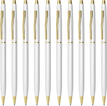 Cambond Ballpoint Pens White Pens - Black Ink Bulk Pens 1.0 mm Medium Point Retractable Metal Pen Comfortable Writing for Men Women Police Uniform Office Business, 10 Pack (White)