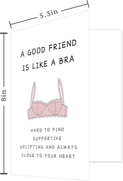 Funny Birthday Card for Women, BBF, Sister, 'A Good Friend Is Like A Bra' Friendship Card for Bridesmaid