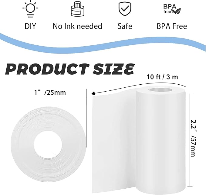 20 Rolls Self-Adhesive Thermal Paper, Glossy Thermal Printer Paper for Mini Portable Printer, 57 x 25mm, Thermal Labels for Most Pocket Printer