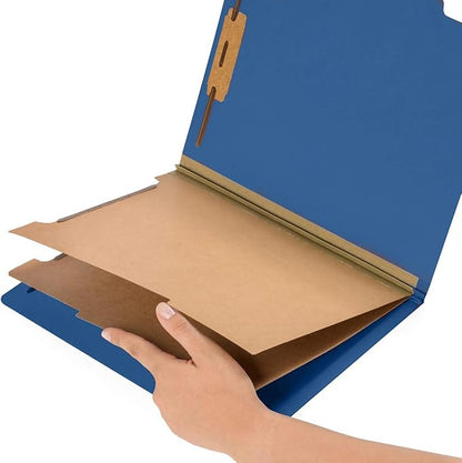 10 Blue Classification Folders with Dividers - Employee Personnel File Folders – 2'' Tyvek with Two Prong File Folders for Medical, Law Files - Pressboard Classification Folders 2 Dividers Letter Size