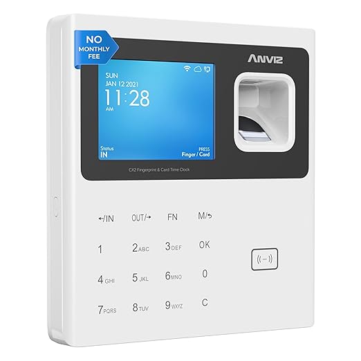 ANVIZ Time Clocks for Employees Small Business - CX2 Fingerprint Biometric Clock in and Out Machine - with Professional Cloud Software (0 Monthly Fee), White