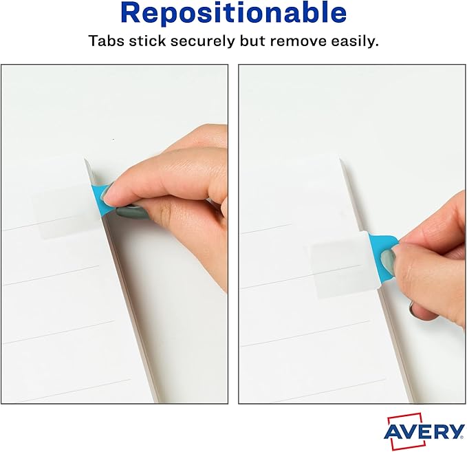 Avery Mini Ultra Tabs, 1" x 1.5", 2-Side Writable, Assorted Primary Colors, 80 Repositionable Tabs (74763)
