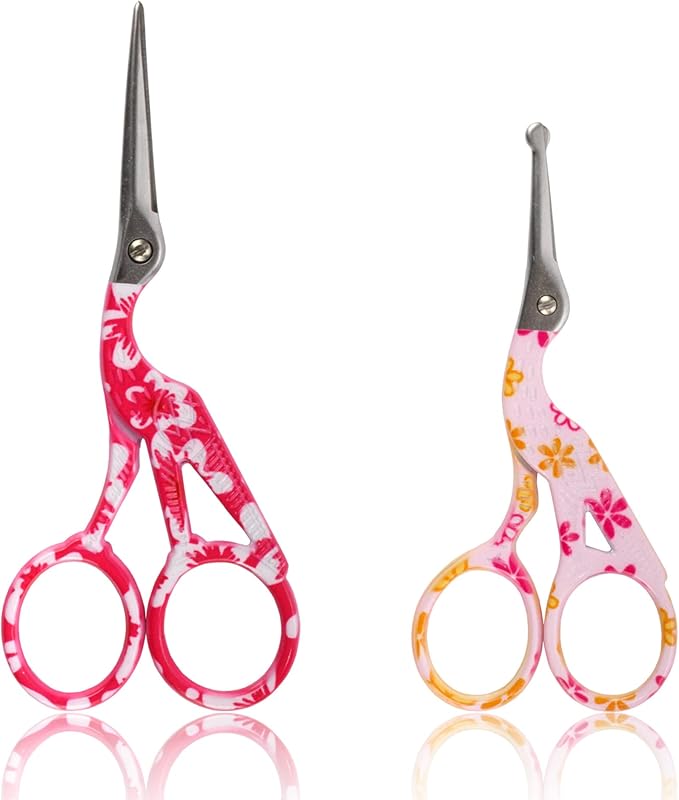 Stork Bird Rounded Safety Tip Embroidery Craft Stainless Steel Crane Scissors - Assortment B - 6 Pairs