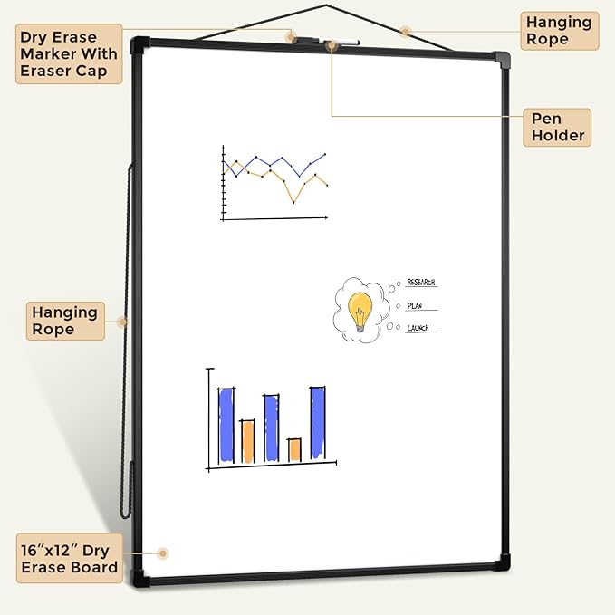 MaxGear White Board for Wall 24" x 18", Double Sided Dry Erase Board, Magnetic White Board Hanging Whiteboard for Home, School, Office, Black Frame