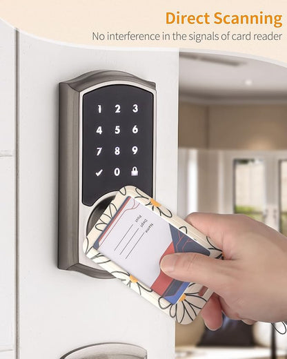 Uniclife 2 Pack Floral Sliding Badge Holder White Blue Flower Plastic Case with Retractable Badge Reel Carabiner Clip and Detachable Lanyard Strap Hard Vertical Card Protector