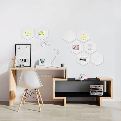 12" Large Bulletin Board with 30 Push Pins, Pack of 8 Hexagon Felt Pin Board Notice Boards for Home Office Kitchen, Felt Wall Tiles for Photos Memos