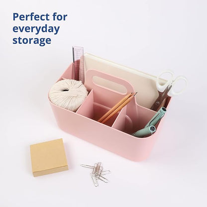 BLUE GINKGO Stackable Organizer Caddy – Korean-Made Portable Tote for Bathroom, Office, Crafts, or School Supplies (Rectangle, Pink)