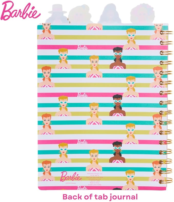 Innovative Designs Barbie Tab Journal Notebook for Kids, Spiral Bound, 96 Lined Pages, 8 x 7 inches, Pink