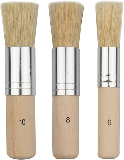 Wooden Stencil Brush (Set of 3), Natural Bristle Brushes Perfect for Acrylic Painting, Oil Painting, Watercolor Painting, Stencil Project, Card Making and DIY Art Crafts