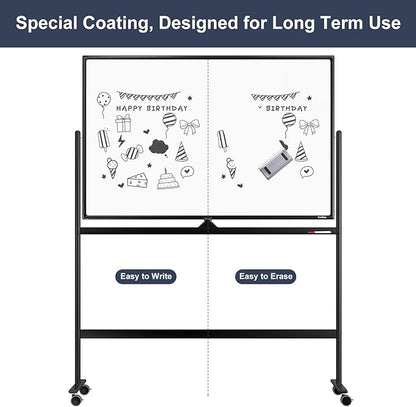 Dry Erase Whiteboard Easel on Wheels - TANKEE 48" x 32" Large Double Sided Mobile Whiteboard, Reversible Magnetic Rolling White Board for Home Office Classroom, Flip Chart Holders and Paper Pad