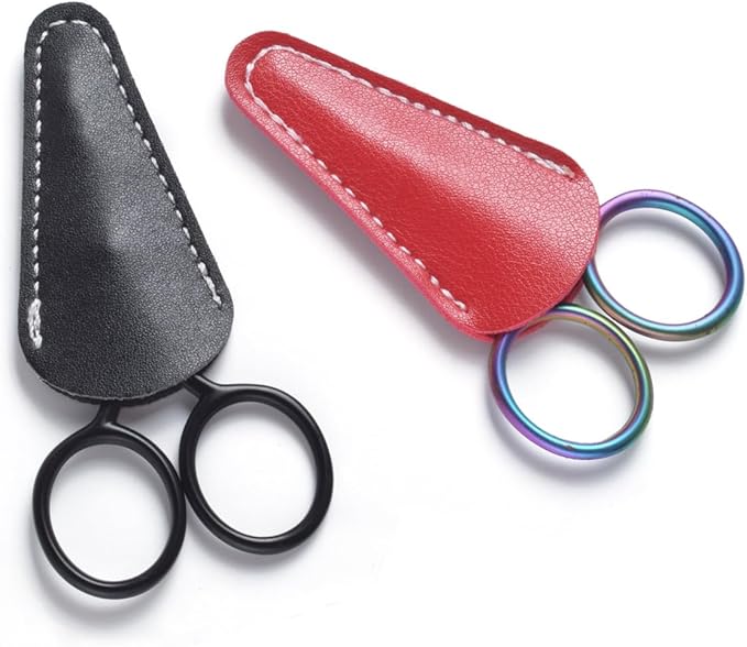 6 Pieces Scissors Sheath Safety Leather Scissors Cover Protector Colorful Sewing Scissor Sheath Portable Eyebrow Trimming Beauty Tool Protection Cover Collect Bags (Coffee, Red and Black)