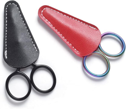 6 Pieces Scissors Sheath Safety Leather Scissors Cover Protector Colorful Sewing Scissor Sheath Portable Eyebrow Trimming Beauty Tool Protection Cover Collect Bags (Coffee, Red and Black)