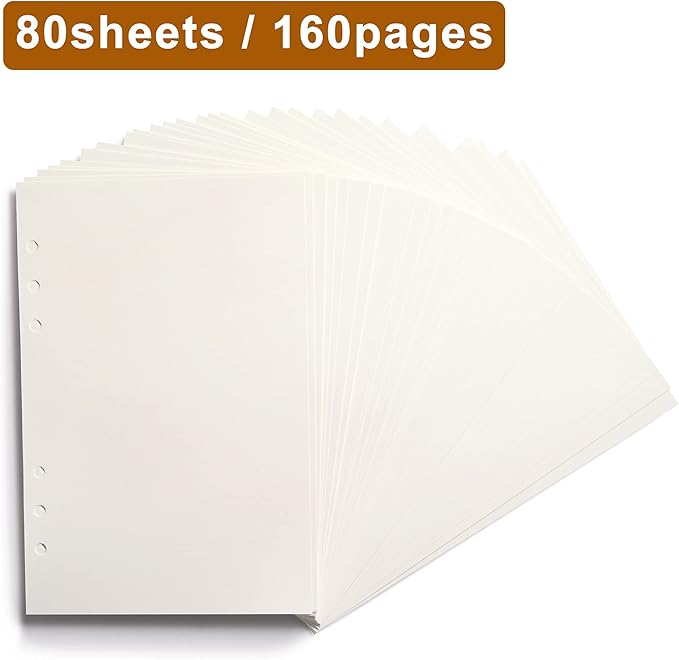 A5 Blank Paper,A5 Refill Paper,A5 Filler Paper,6 Hole Punched,Blank Paper Refills for A5 Filofax Planner Binder Journals Notes, 80 Sheets/160 Pages,5.6x8.3 Inch,Beige (2)
