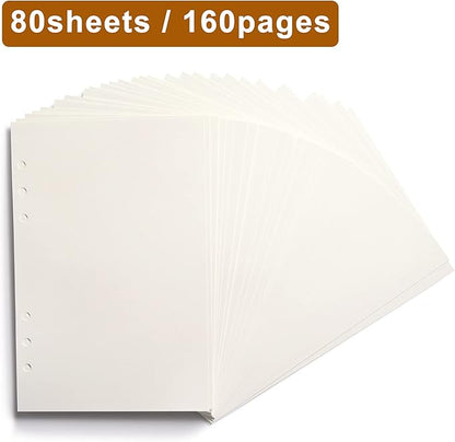 A5 Blank Paper,A5 Refill Paper,A5 Filler Paper,6 Hole Punched,Blank Paper Refills for A5 Filofax Planner Binder Journals Notes, 80 Sheets/160 Pages,5.6x8.3 Inch,Beige (1)
